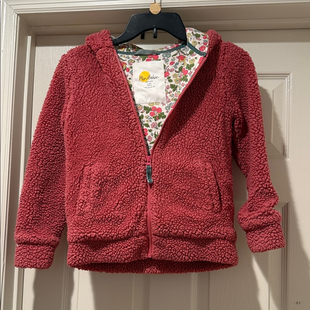 Mini Boden Berry Sherpa Teddy Hooded Spring Cozy Bear Ear Blanket Jacket K 9-1O